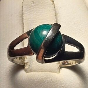 Green stone fidget Vintage Sterling Silver Ring Sz 5.5